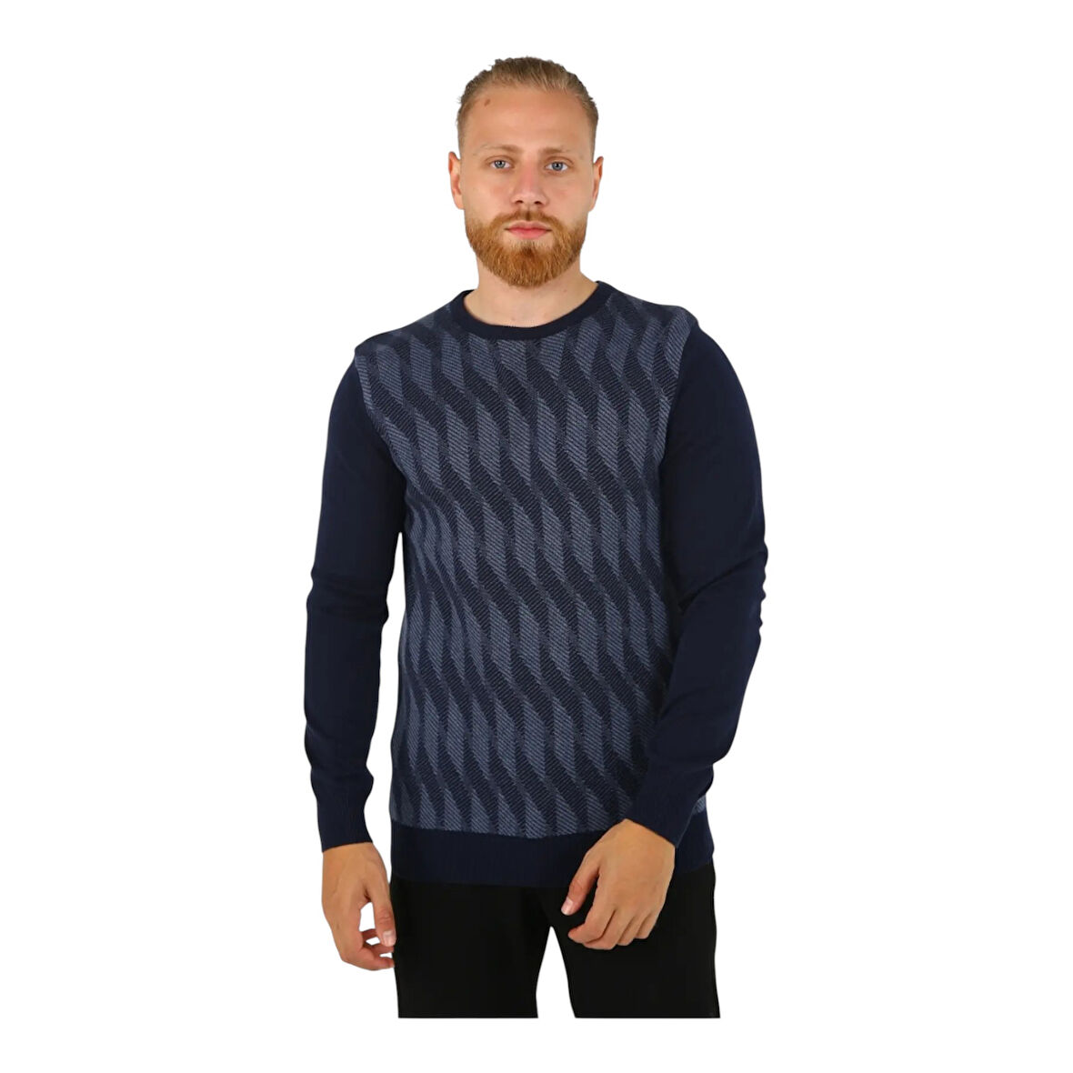 Bisiklet Yaka Desenli Erkek Triko