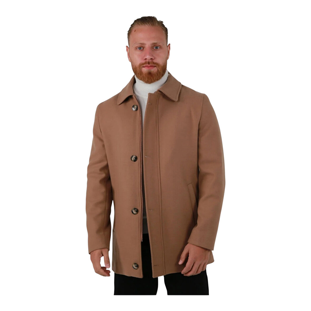 Erkek Fermuar Ve Düğme Kapamalı Palto Kaban