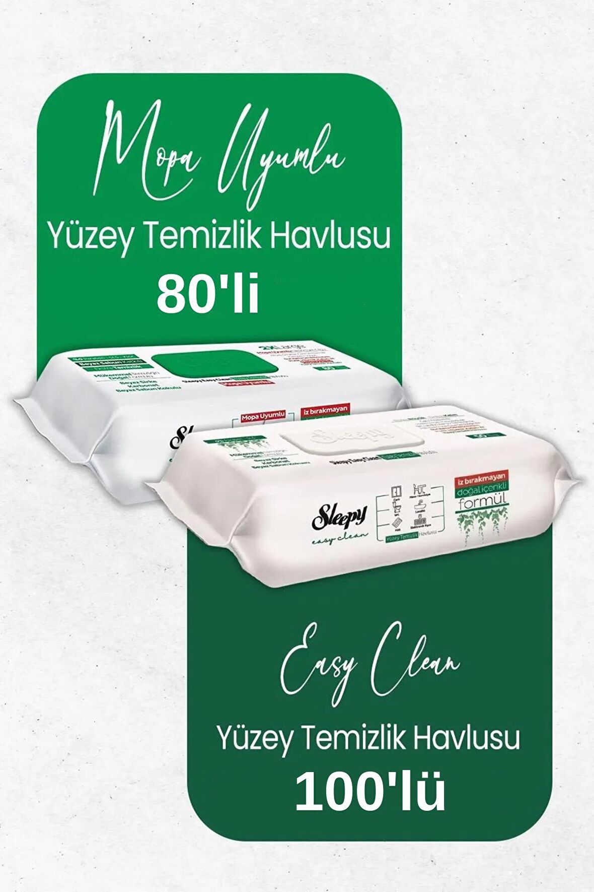 Sleepy Easy Clean Mopa Uyumlu 80 Yaprak Ve Beyaz Sabun Katkılı 100 Yaprak Yüzey Temizlik Havlusu