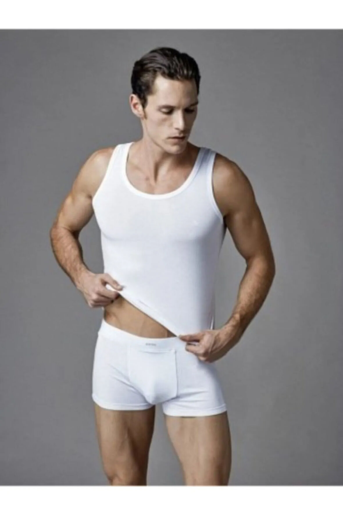 Erkek Beyaz Çeyizlik Atlet-boxer Takım Es011564