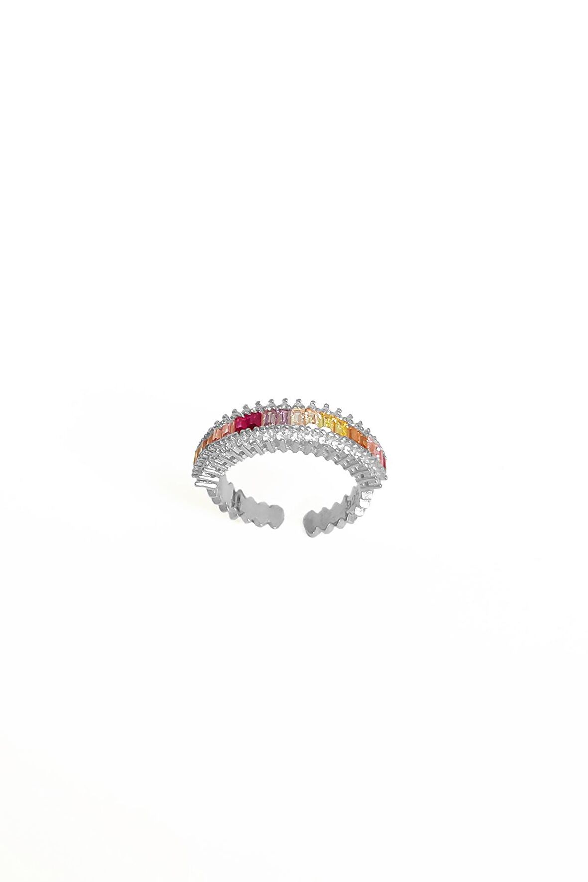 Açık Renkli Baget Taşlı Gümüş Yüzük