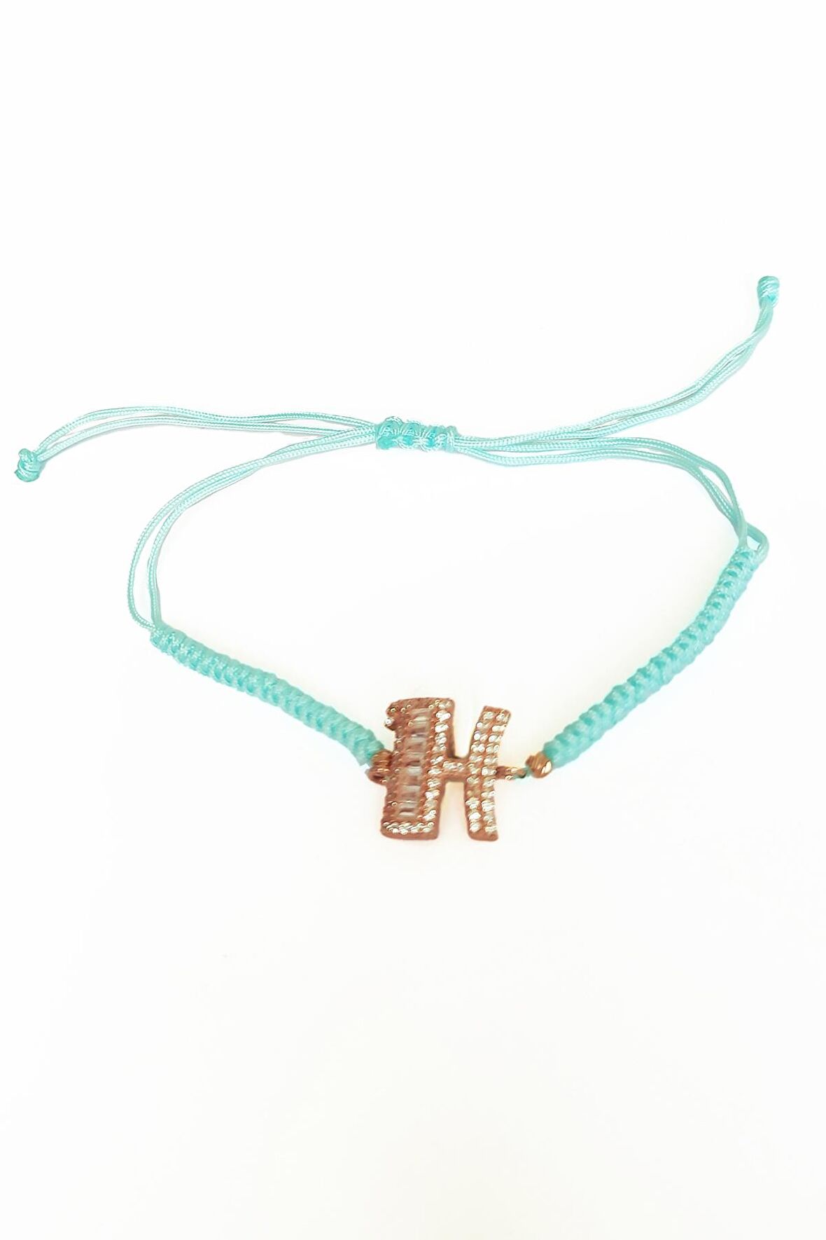 Turkuaz İpli Gümüş Harfli Bileklik