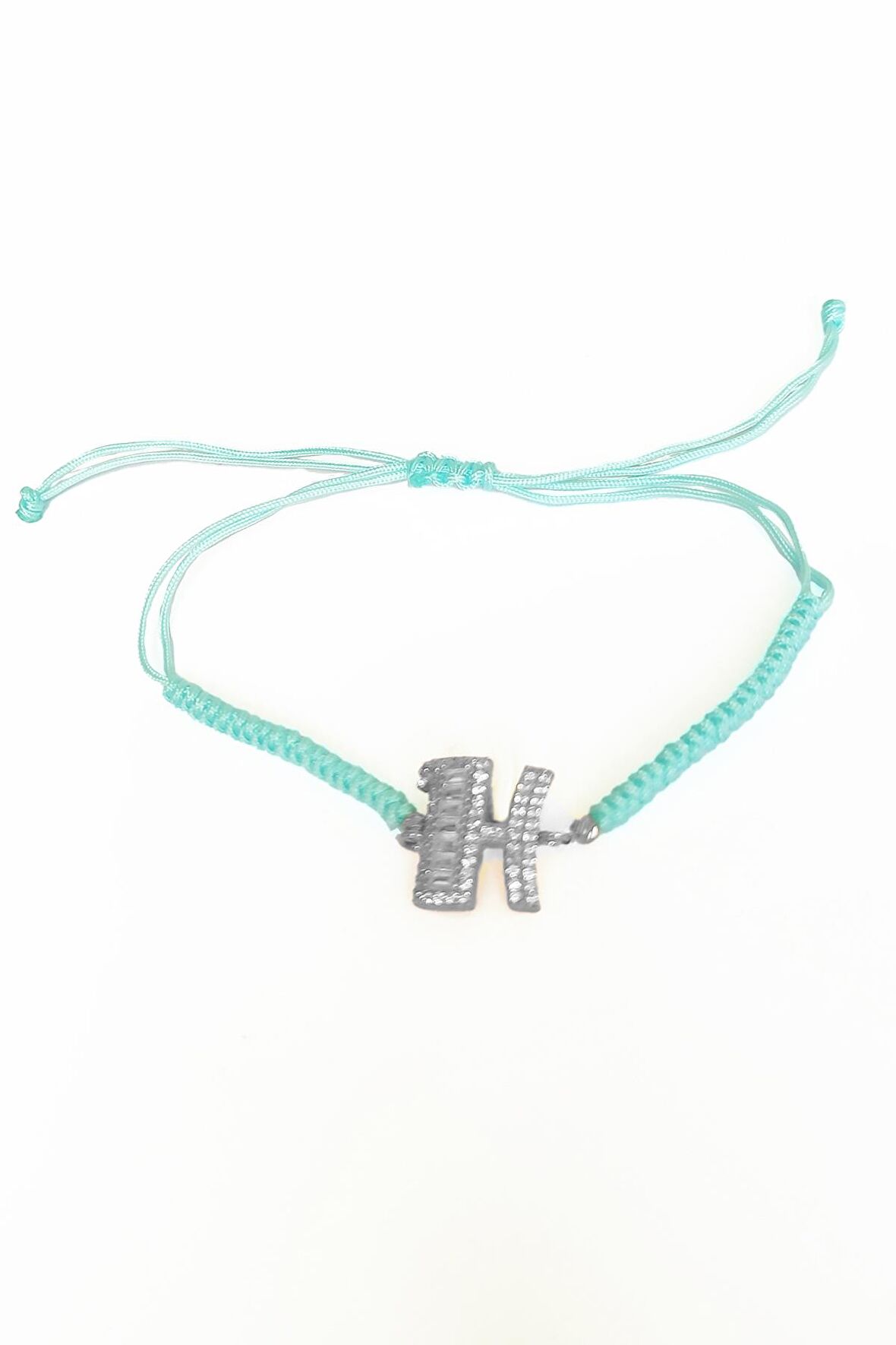 Turkuaz İpli Gümüş Harfli Bileklik