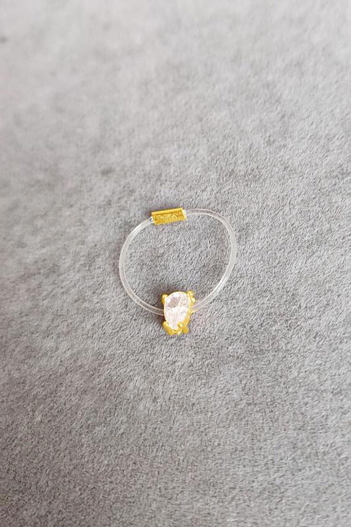 Damla Tek Taşlı Misinalı Gümüş Hayalet Yüzük