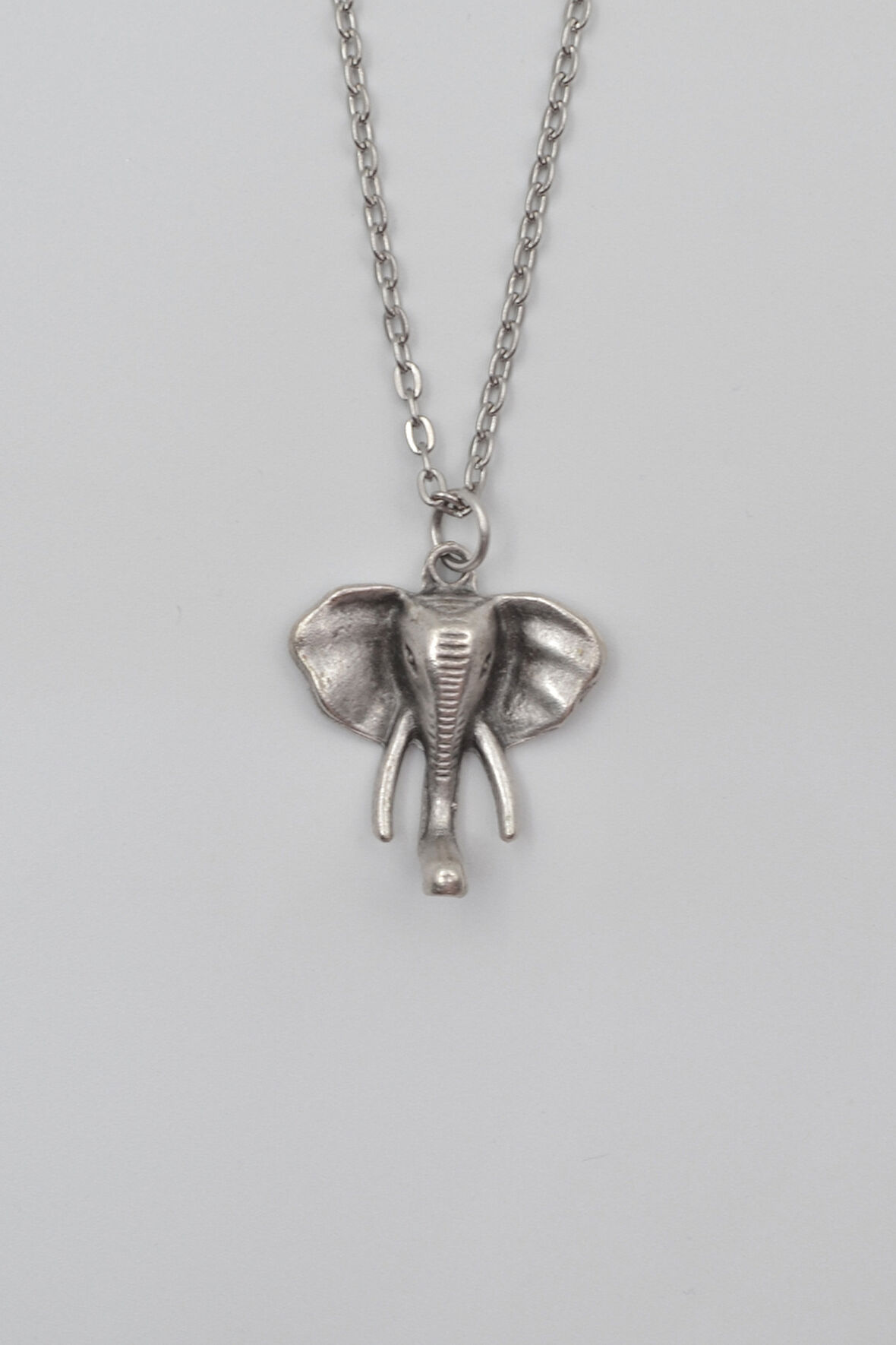 Fil Kafası KolyeDüz Ezme Zincir Kolye - Antik Gümüş Kaplama - Kadın Erkek - 60 cm