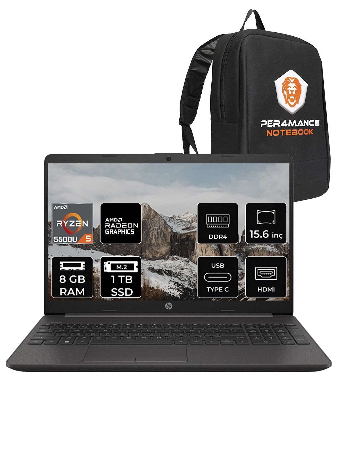 HP 255 G8 Ryzen 5 5500-8GB 1TB SSD 15.6" FDOS 7N4W6AA & PER4 ÇANTA