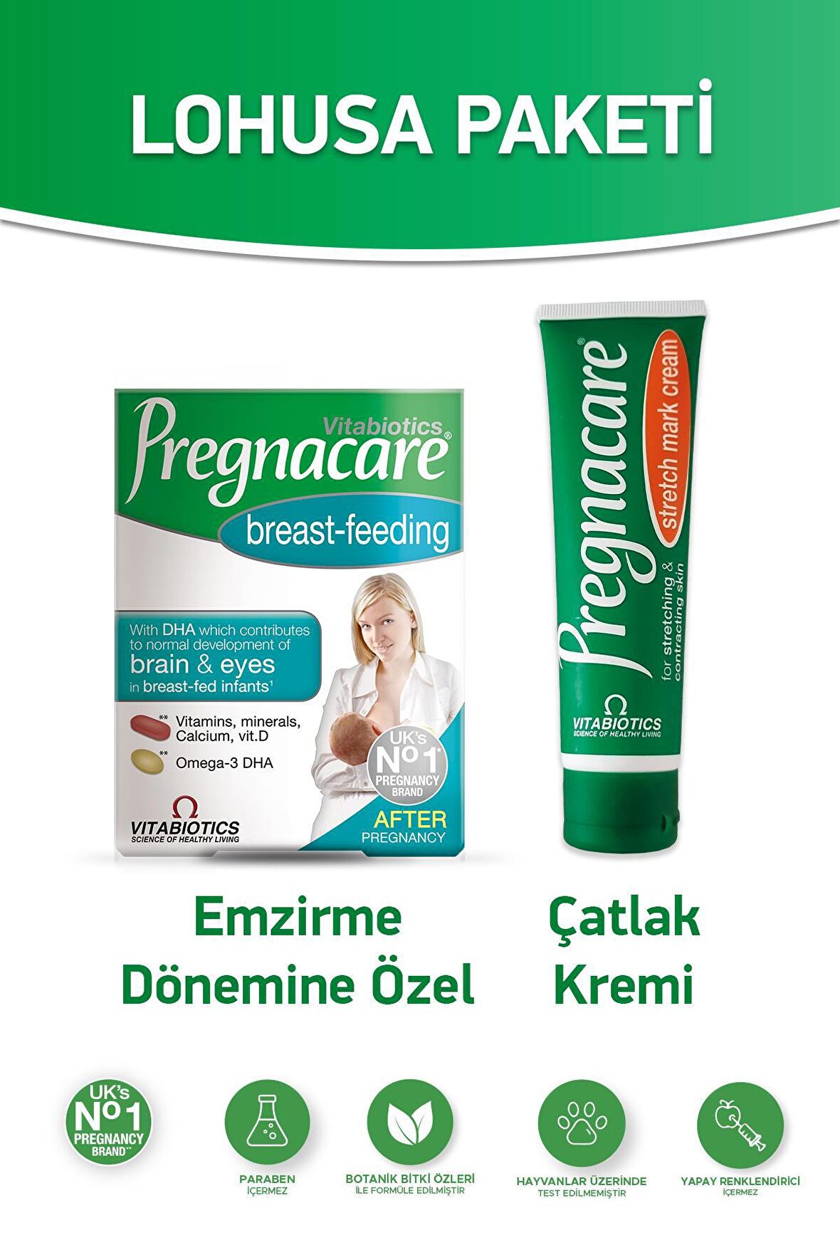 Pregnacare Breast-feeding + çatlak kremi