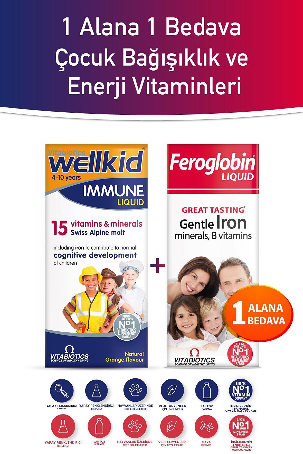 Wellkid Immune Liquid + Feroglobin Liquid çocuk vitamin, demir vitamin takviyesi