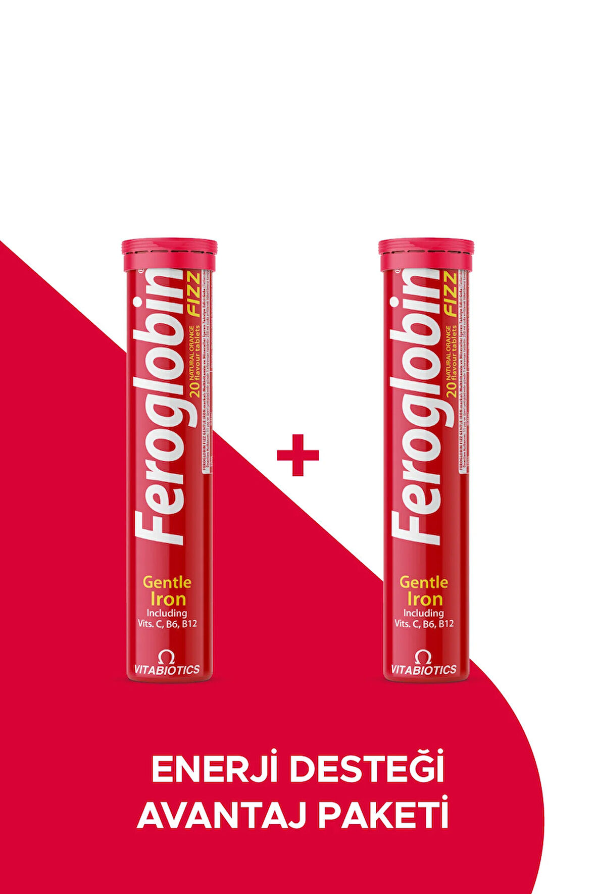 Feroglobin Fızz Demir (Gentle Iron), C Vitamini, Folik Asit, Çinko, Bakır İçeren 2'li Avantaj Paketi