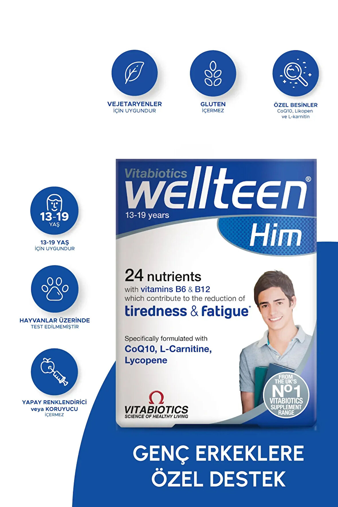 D Vitamini, Koenzim Q-10, L-Karnitin İçeren Genç Erkeklere Özel Vitamin Desteği 30 Tablet