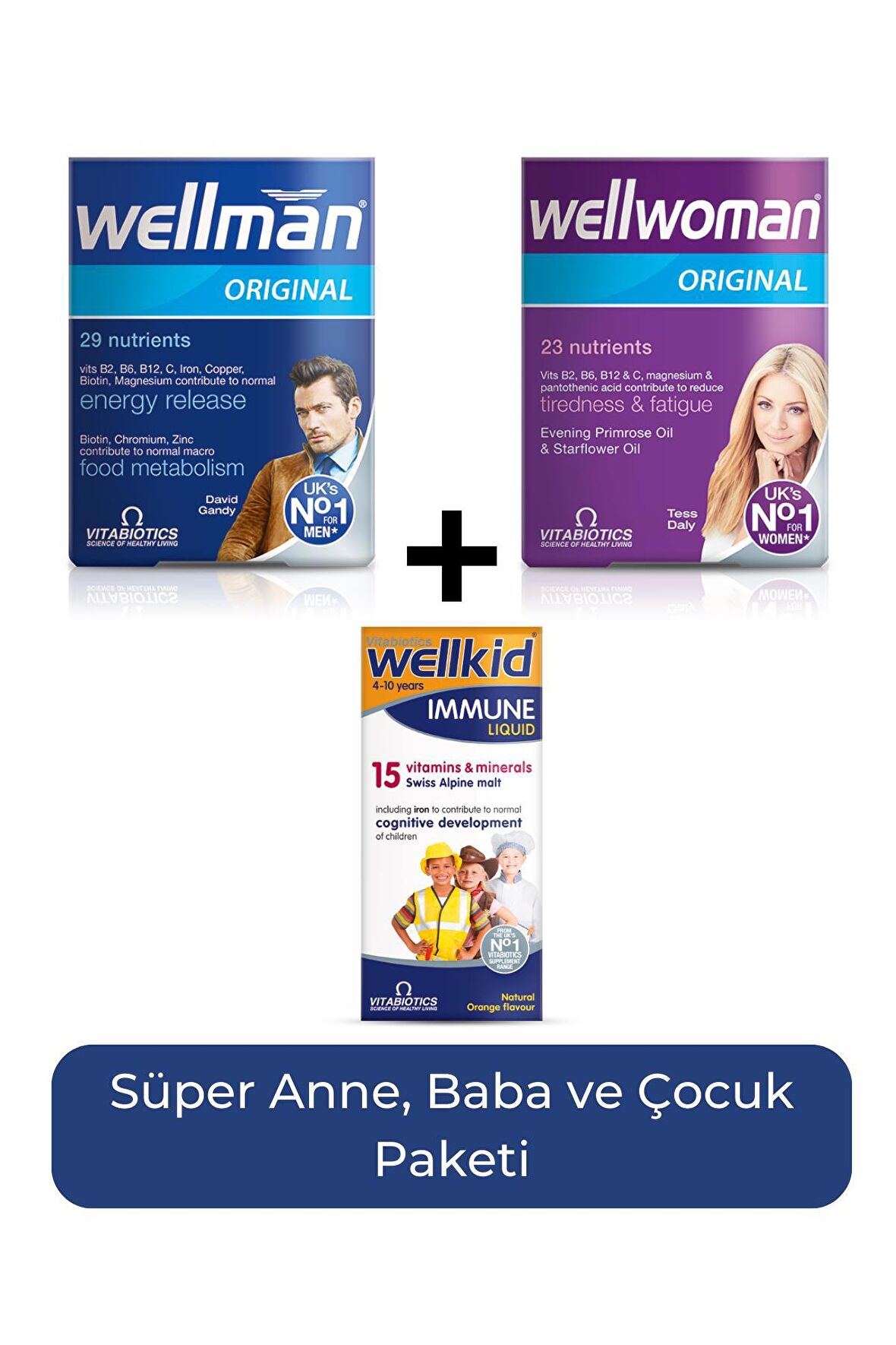 Wellman + Wellwoman + Wellkid Immune Liquid Süper Anne, Baba ve Çocuk Paketi