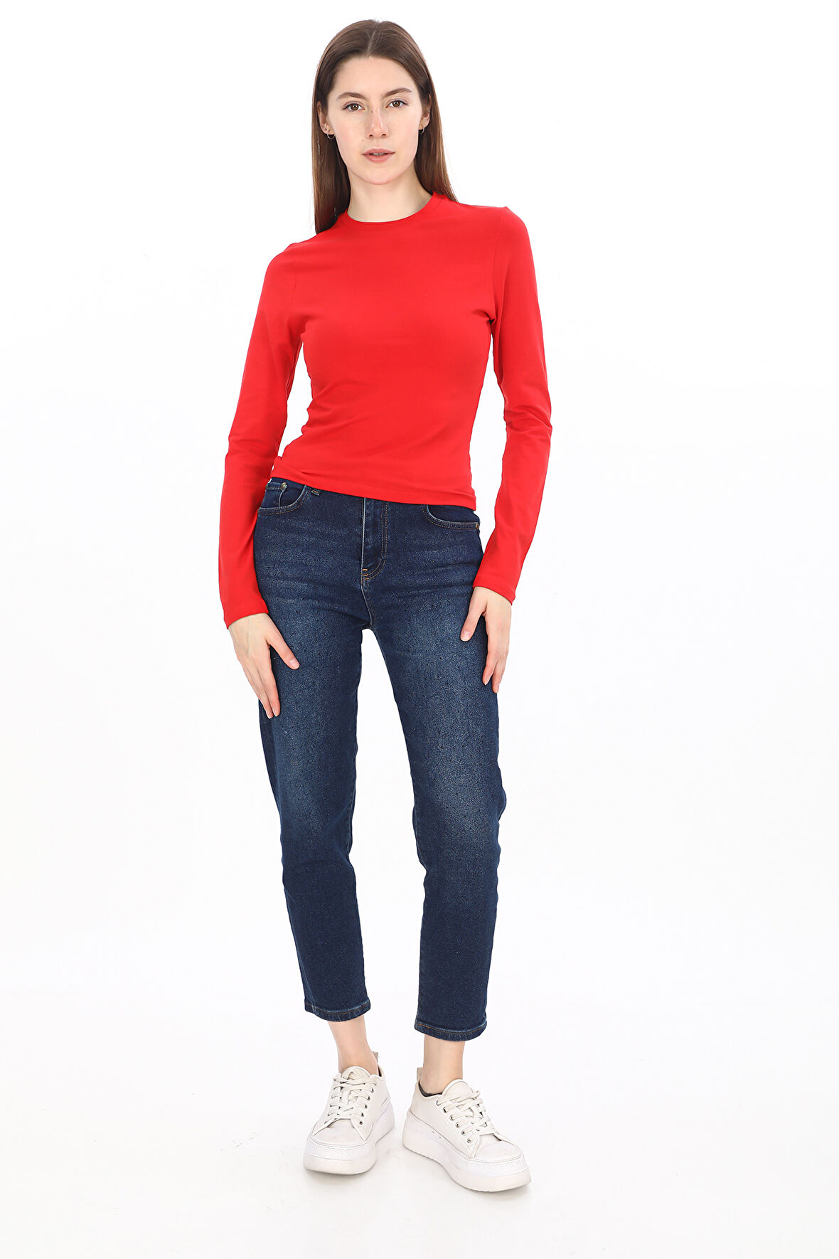 Likralı Pamuk Tişört-Slim Fit-Kırmızı