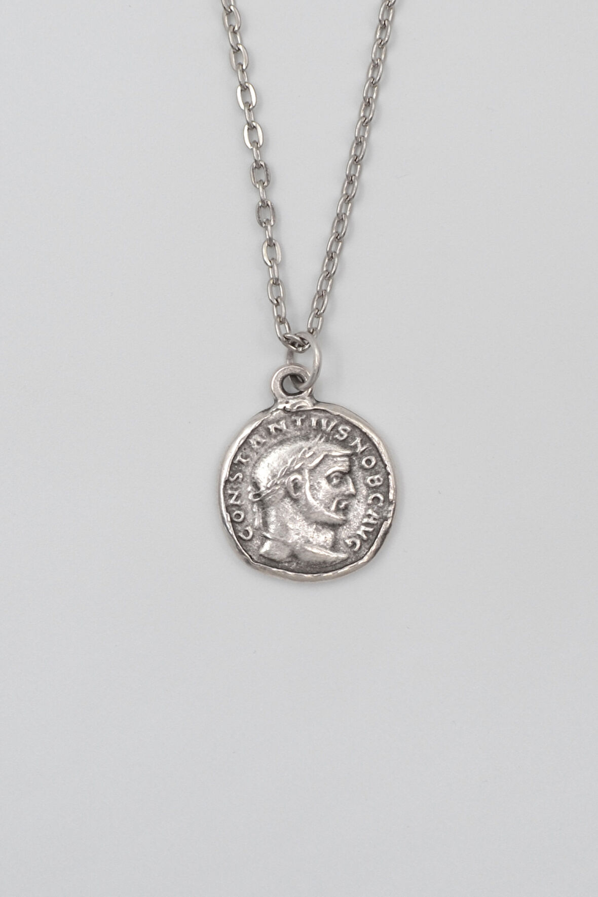Antik Roma Dönemi Sikke Düz Ezme Zincir Kolye - Antik Gümüş Kaplama - Kadın Erkek - 60 cm