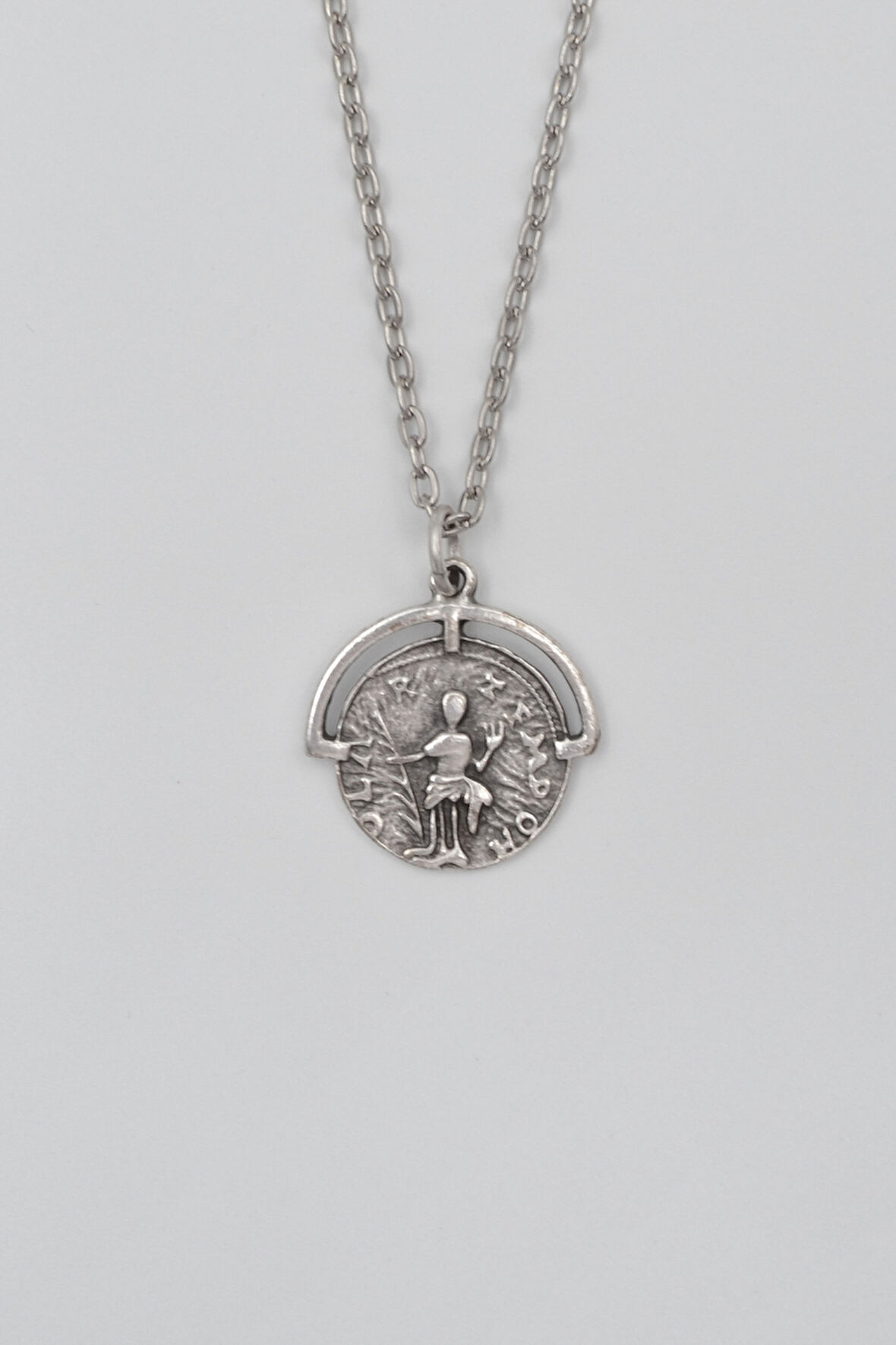 Bohem Roma Dönemi Sikke Düz Ezme Zincir Kolye - Antik Gümüş Kaplama - Kadın Erkek - 60 cm