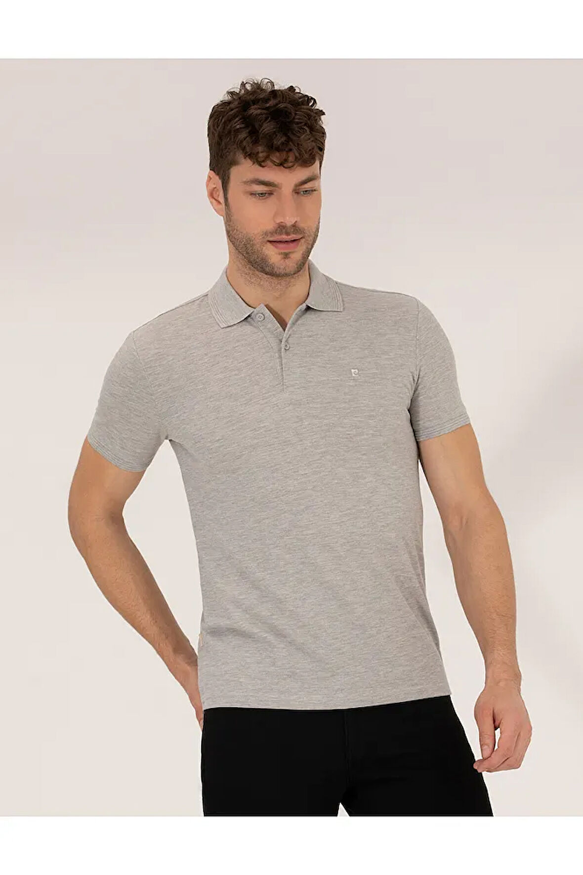 Açık Gri Melanj Slim Fit Polo Yaka Basic Tişört 50269606-VR091