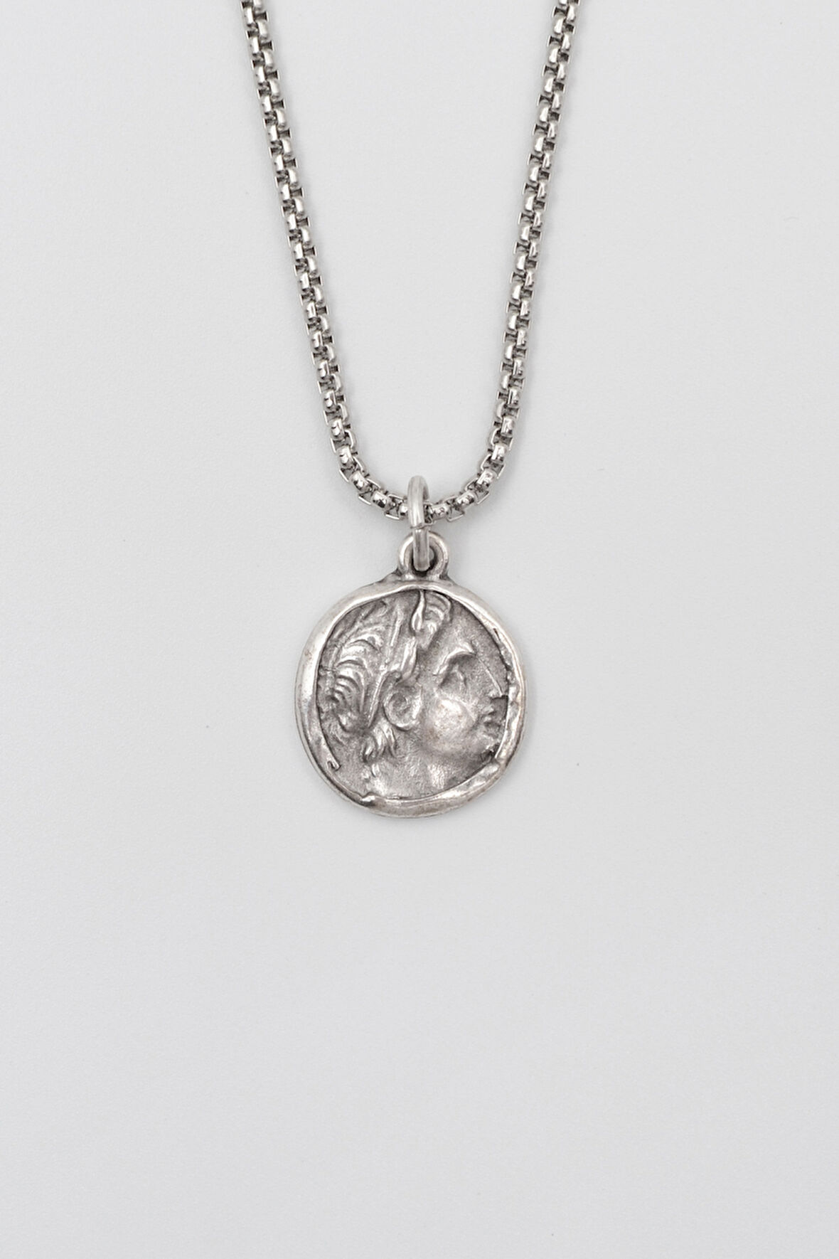 Yunan Antik Makedonya Kralı Büyük İskender Örme Zincir Kolye - Antik Gümüş Kaplama - Kadın Erkek - 60 cm