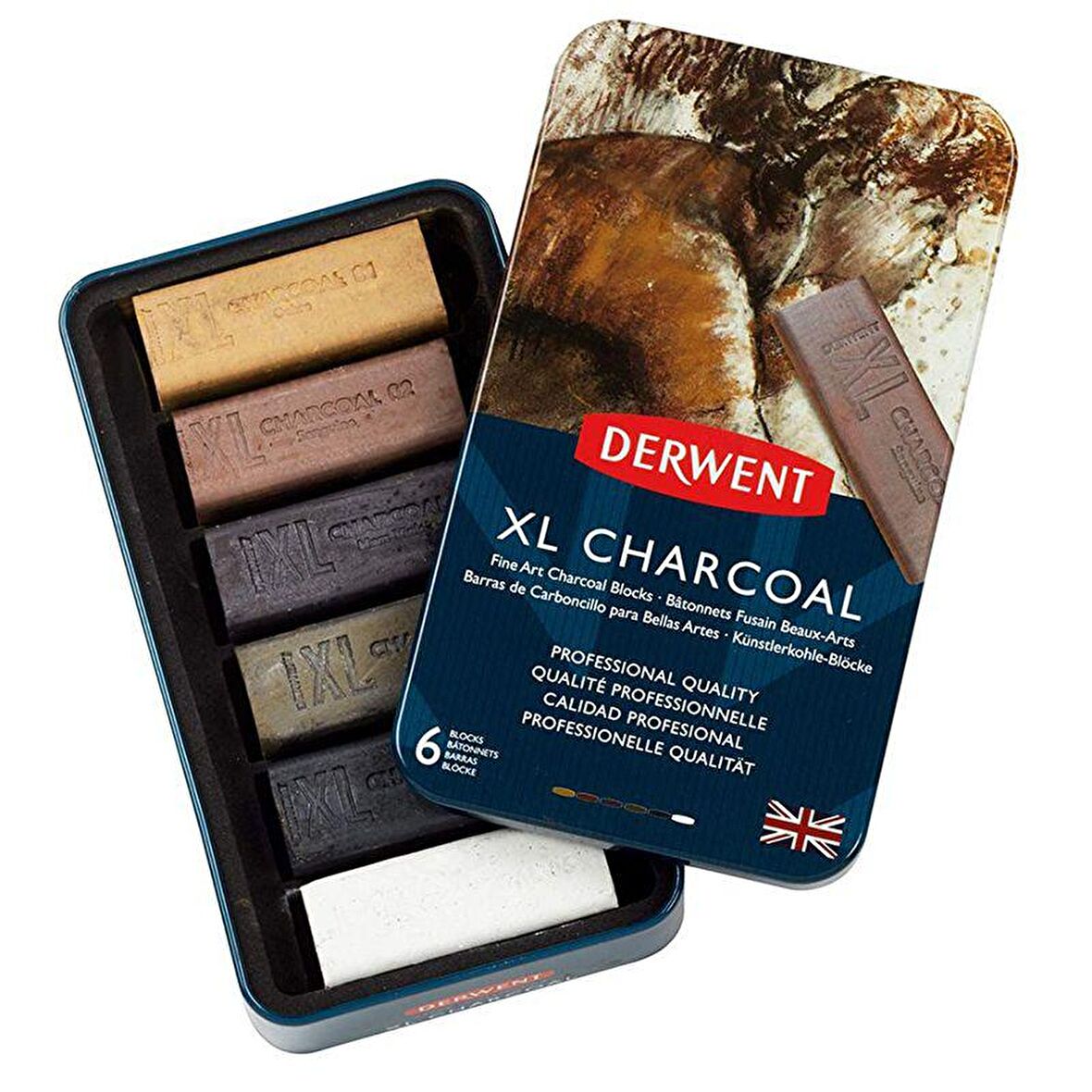 Derwent XL Charcoal XL Füzen Blokları 6lı Teneke Kutu