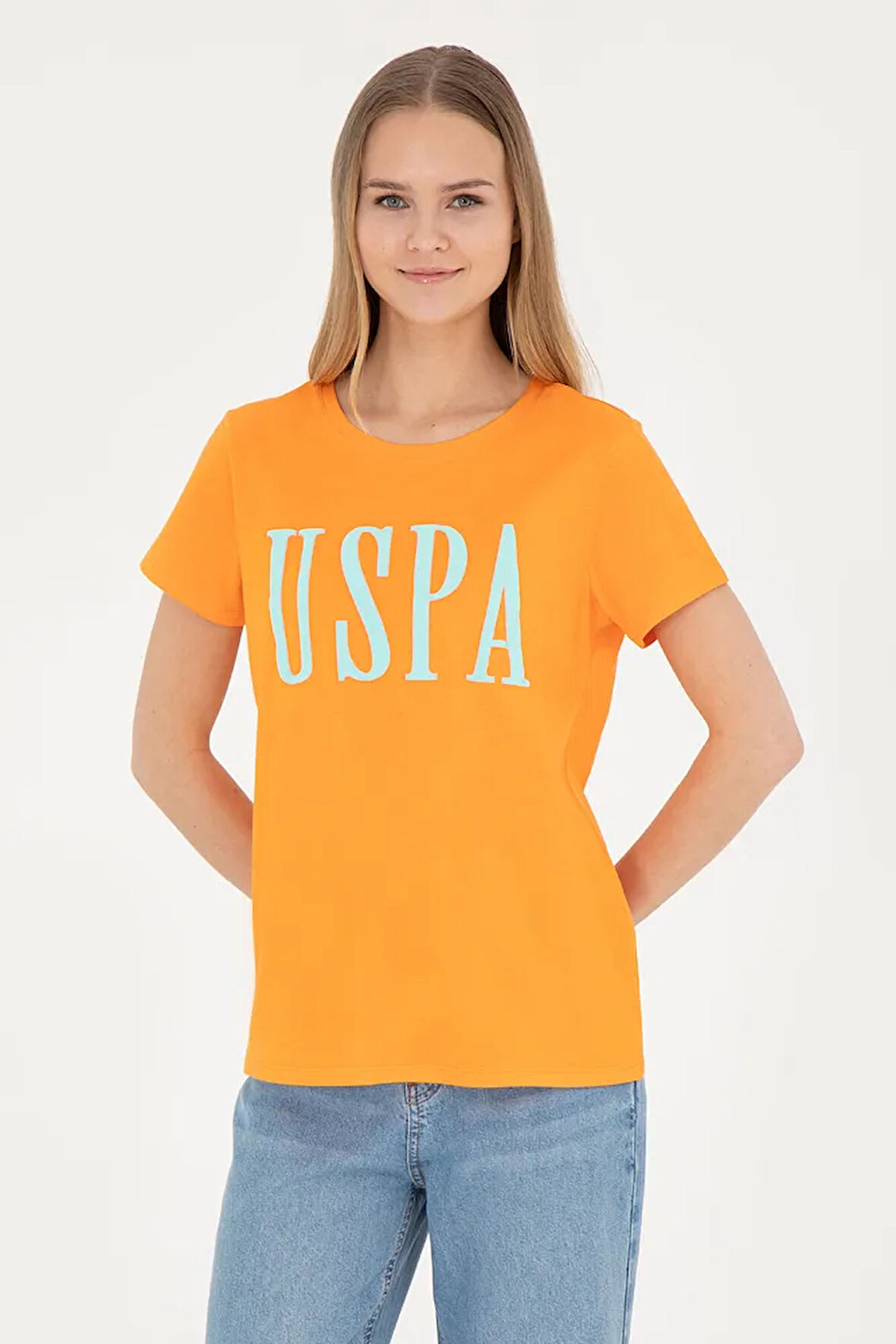 Kadın Turuncu Bisiklet Yaka Tişört 50285843-VR051