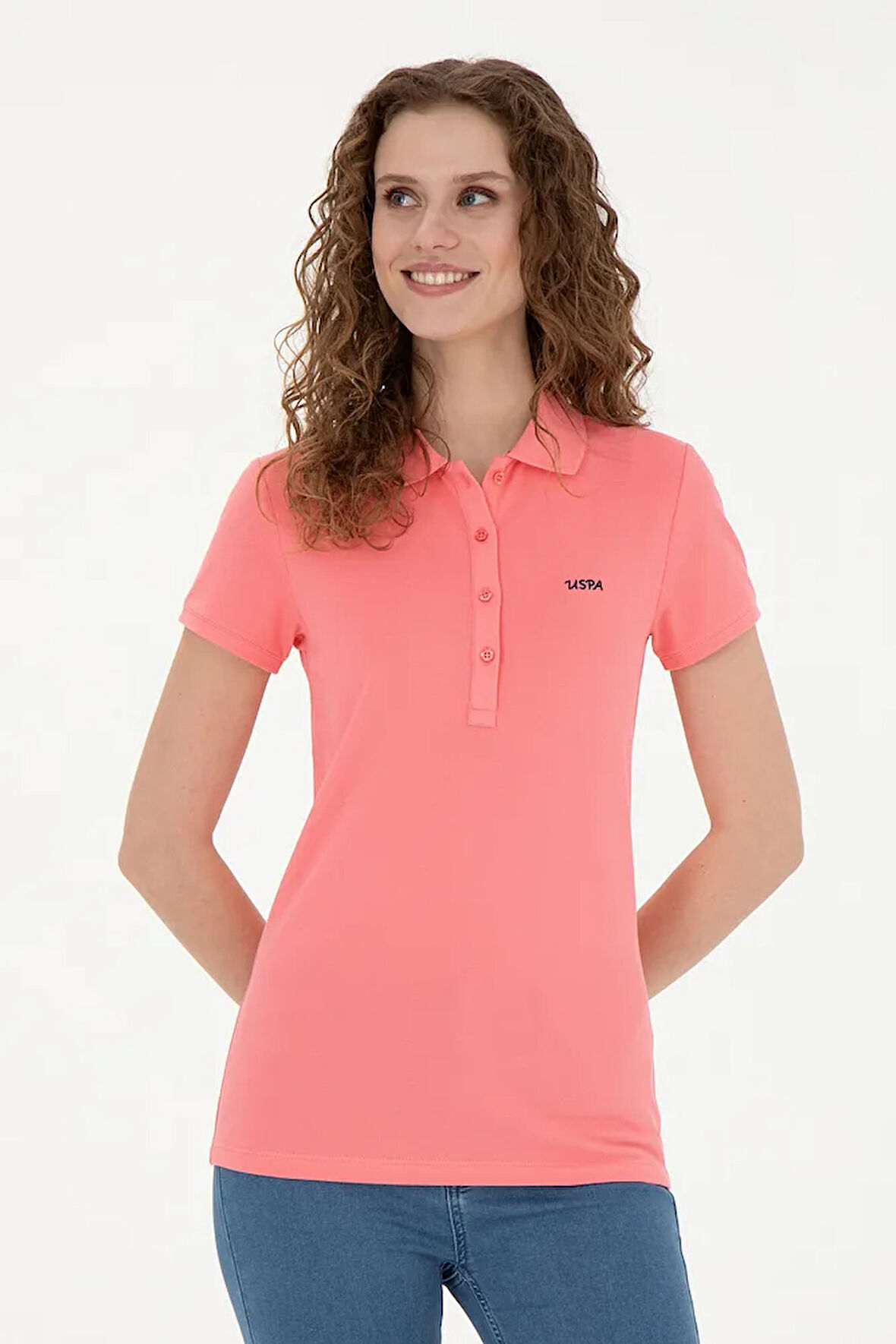 Kadın Neon Pembe Basic Polo Yaka Tişört 50285846-VR105