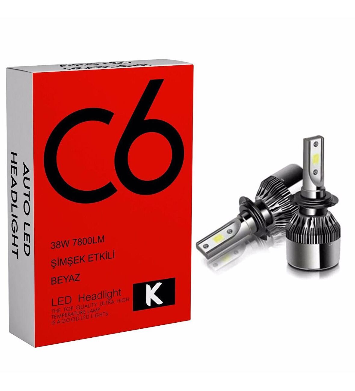 C6 LED XENON 2 Adet H7 Led Xenon 38W 7800LM 6500K Far Ampülü  seri =K-K