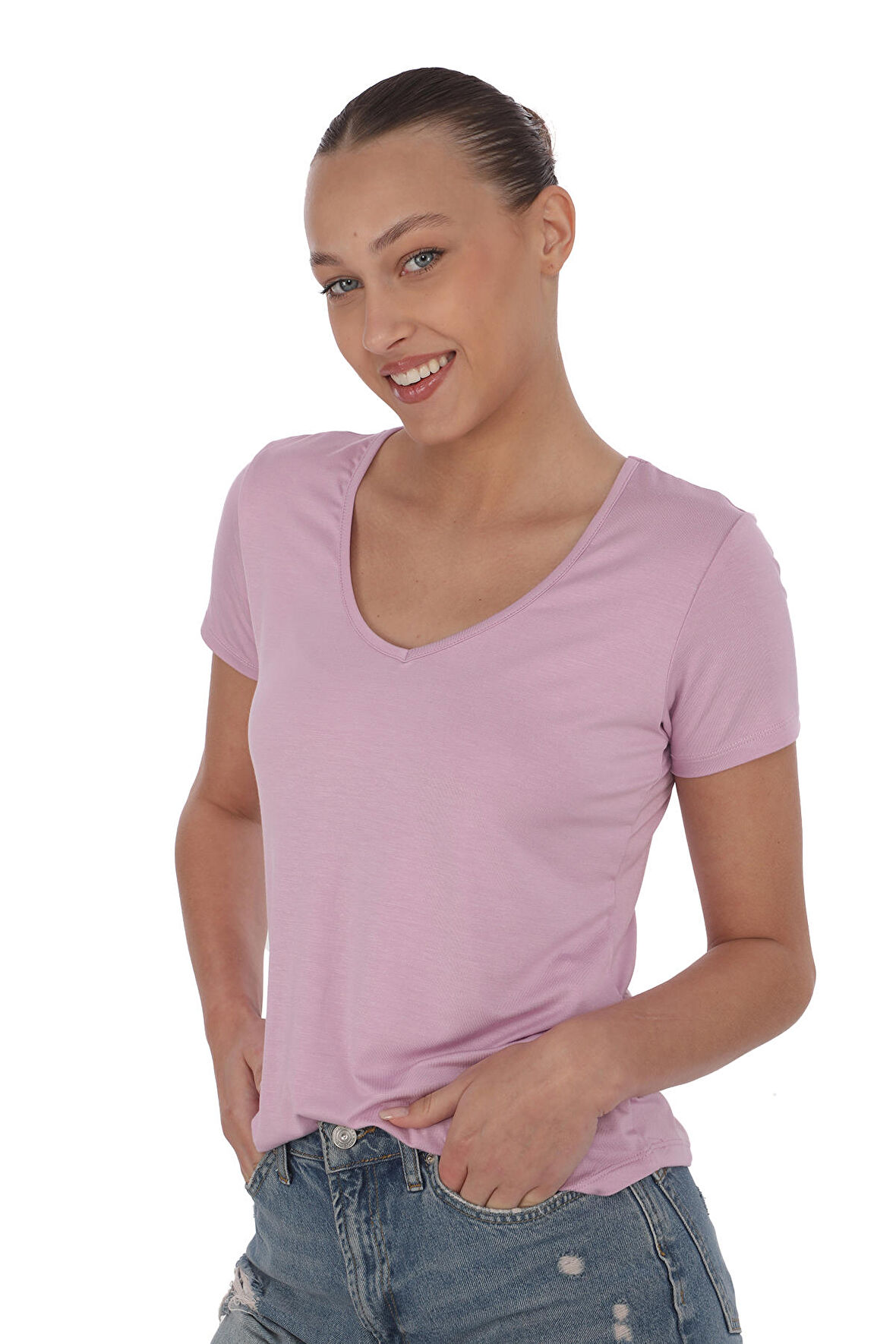Extra Yumuşak Viscon Tişört-Lavanta Pembesi 