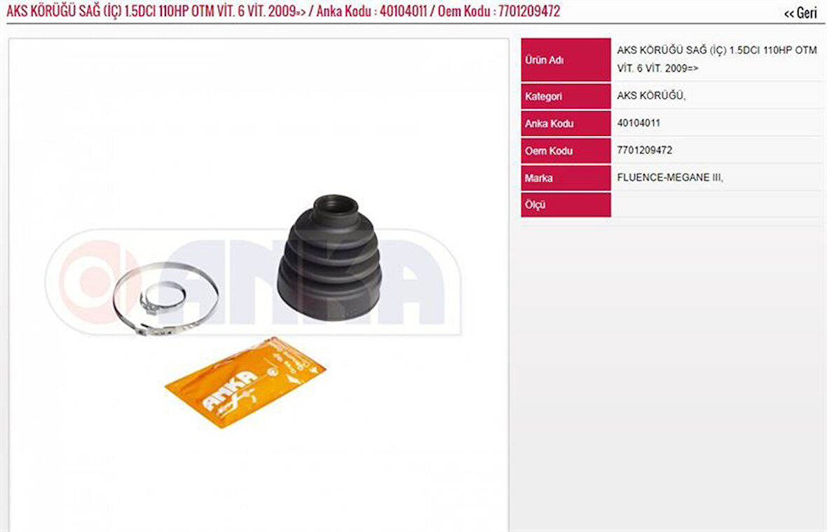 AKS KÖRÜĞÜ İÇ SAĞ 1.5 DCİ 110 HP OTM 6 VİT. 09=> RENAULT MEGANE III FLUENCE SCENIC III