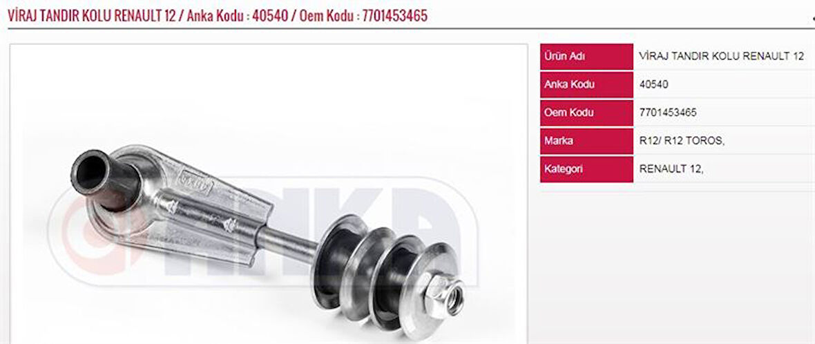 VİRAJ TANDIR KOLU RENAULT R12