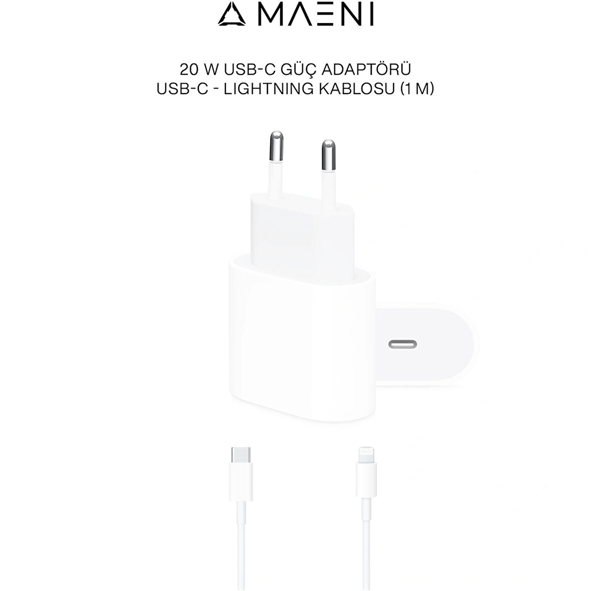 Maeni 20 W USB-C Güç Adaptörü + USB-C to Lightning Kablosu 1M