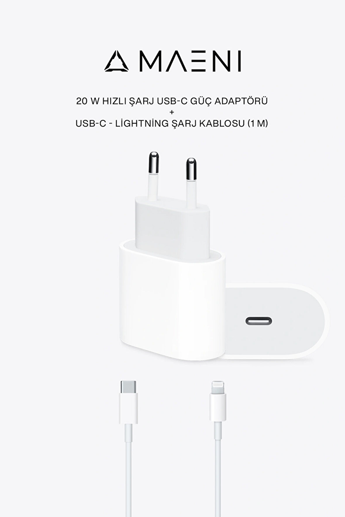 20W Hızlı Şarj USB-C Güç Adaptörü + USB-C Lightning Şarj Kablosu (1 M)