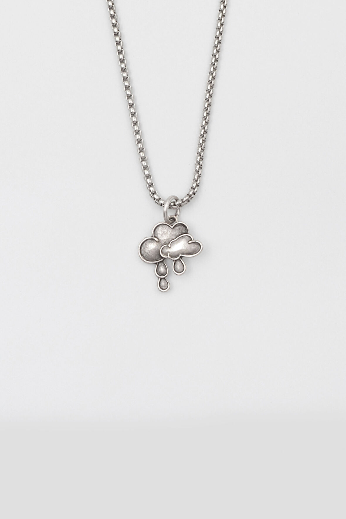 Bulut ve Yağmur Damlası Örme Zincir Kolye - Antik Gümüş Kaplama - Kadın Erkek - 60 cm