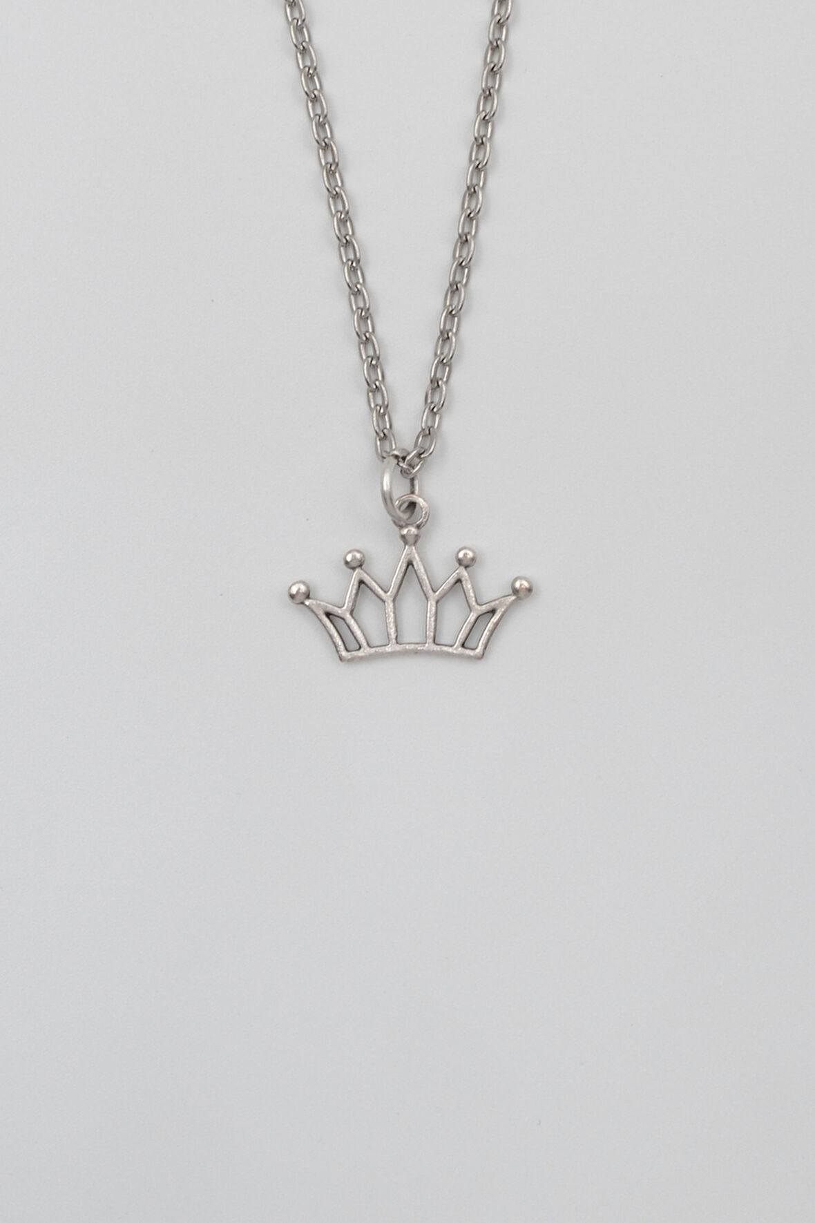 Taç Düz Ezme Zincir Kolye - Antik Gümüş Kaplama - Kadın Erkek - 60 cm