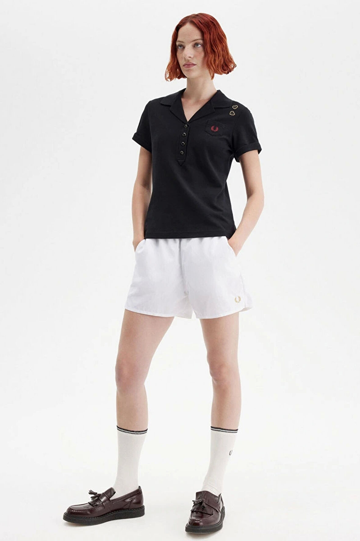 Fred Perry Kadın Siyah Cep Detaylı Polo Yaka T-shirt