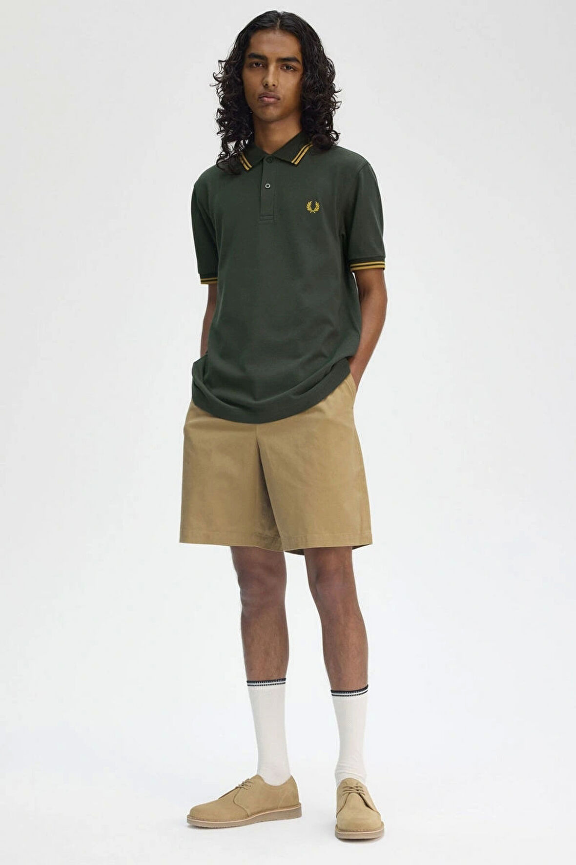 Fred Parry Erkek Haki Polo Yaka T-shirt