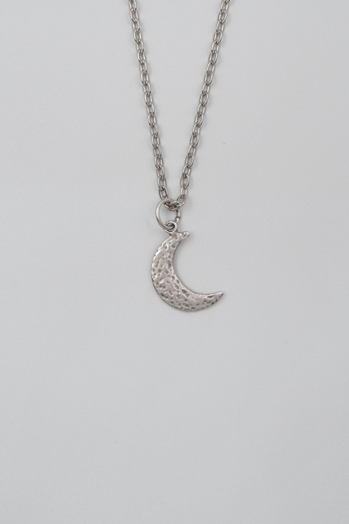 Ay Düz Ezme Zincir Kolye - Antik Gümüş Kaplama - Kadın Erkek - 60 cm