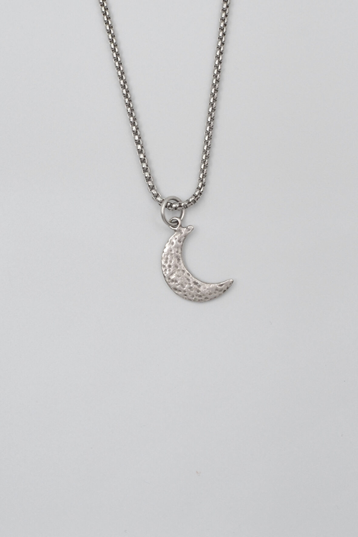 Ay Örme Zincir Kolye - Antik Gümüş Kaplama - Kadın Erkek - 60 cm