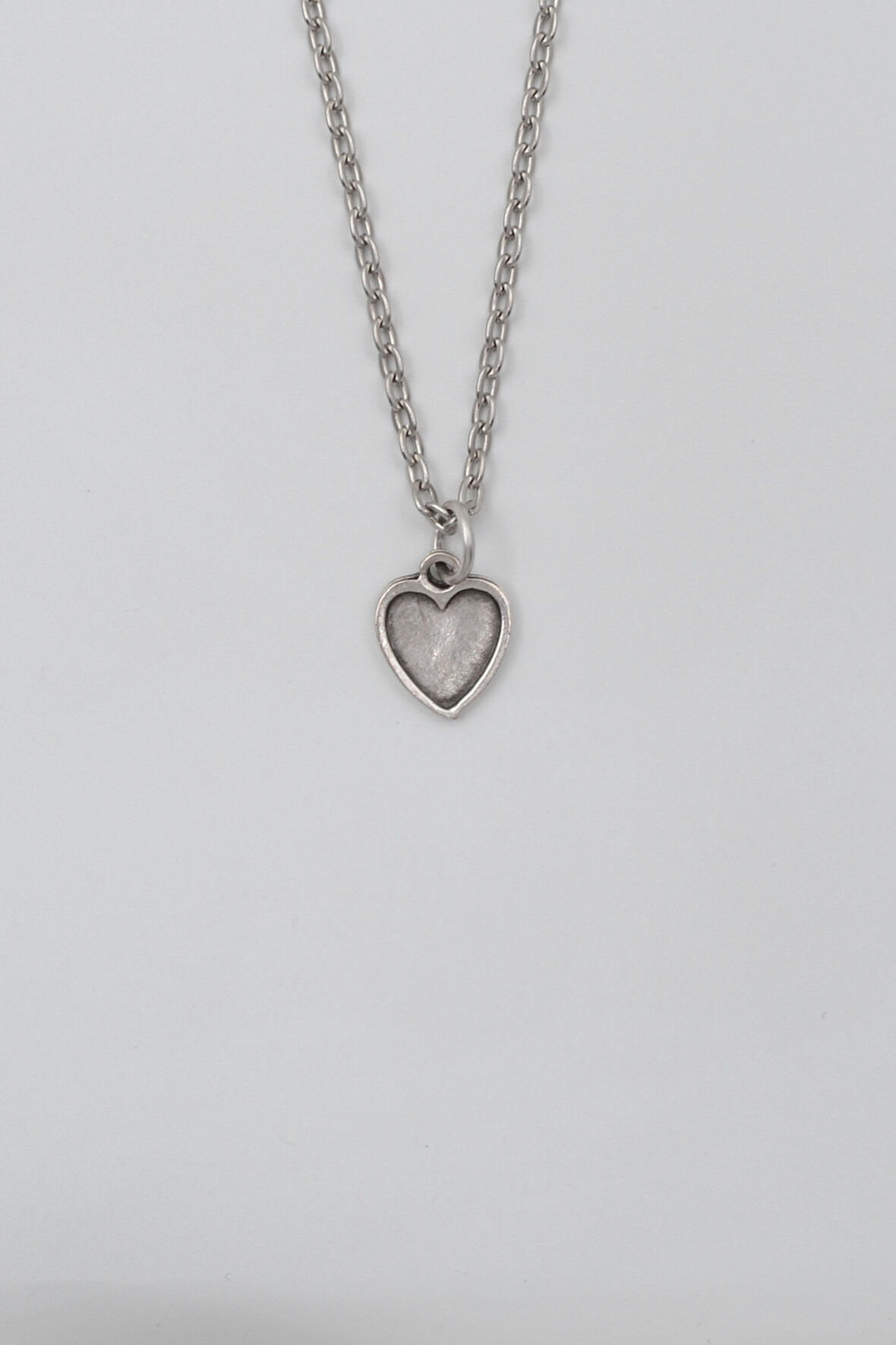 Minimalist Kalp Düz Ezme Zincir Kolye - Antik Gümüş Kaplama - Kadın Erkek - 60 cm