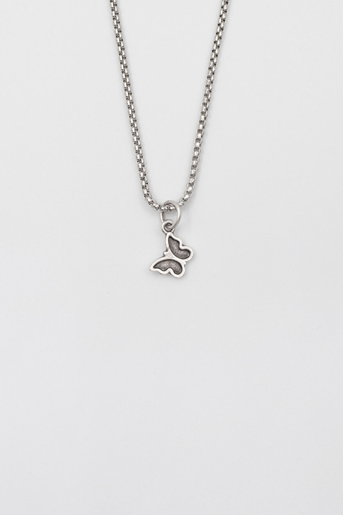 Minimalist Kelebek Örme Zincir Kolye - Antik Gümüş Kaplama - Kadın Erkek - 60 cm