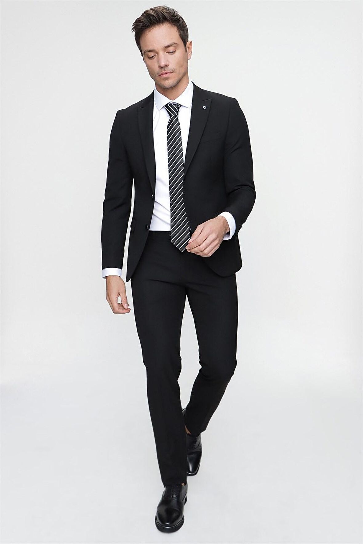  Siyah Basic Düz Slim Fit Dar Kesim 6 Drop Takım Elbise