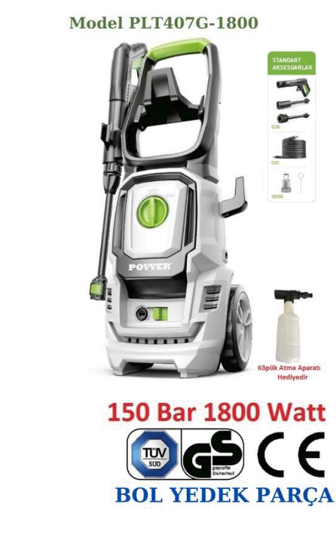PROFESYONEL (Bakır Sargılı) İNDÜKSİYON MOTORLU Yüksek Basınçlı Yıkama Makinası (1800 W - 150 Bar)