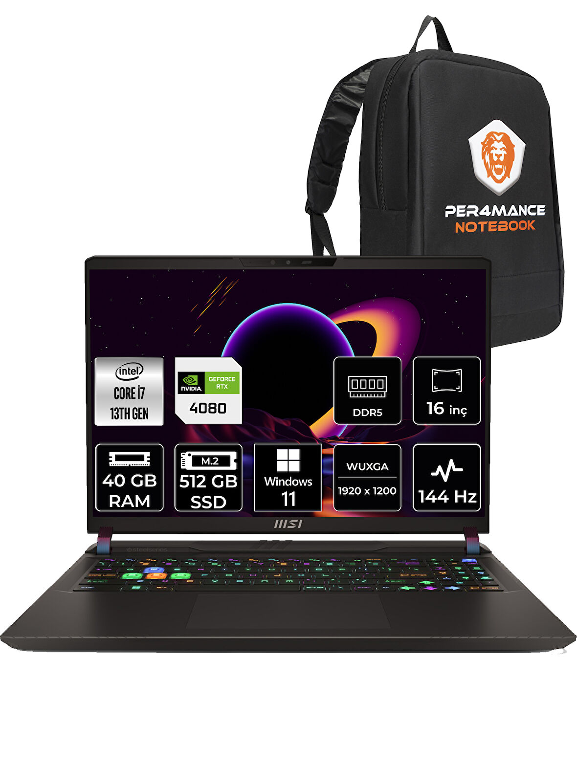 MSI Vector 16 i7 13700HX 40GB 512GB SSD RTX4080/12GB 16" FHD+ 144HZ W11H A13VHG-495TR & PER4 ÇANTA