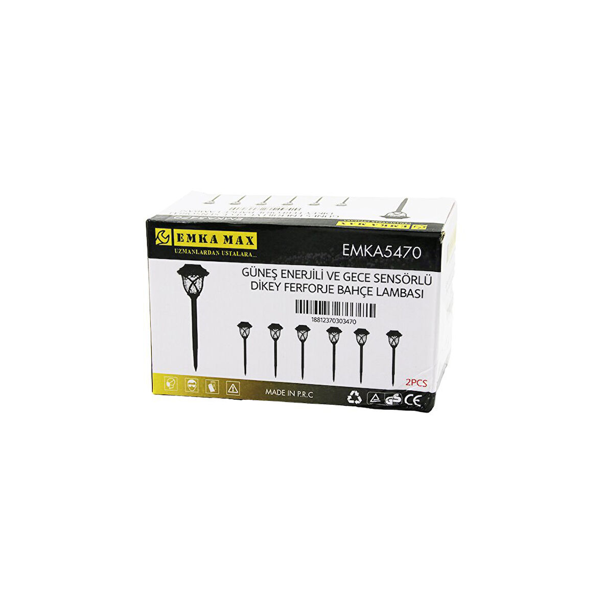 2PCS DİKEY FERFORJE GÜNEŞ ENERJİLİ SOLAR LED GECE SENSÖR BAHÇE LAMBASI 10X10X13CM+ÇUBUK=44CM (5042)