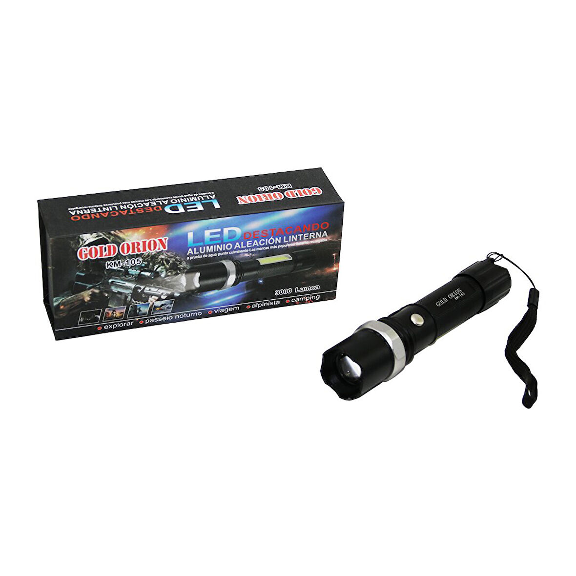 GOLD ORION KM-105 2IN1 ZOOMLU EL FENERİ - COB LED USB ŞARJLI METAL KASA 15.5CM 3000 LUMEN (5042)