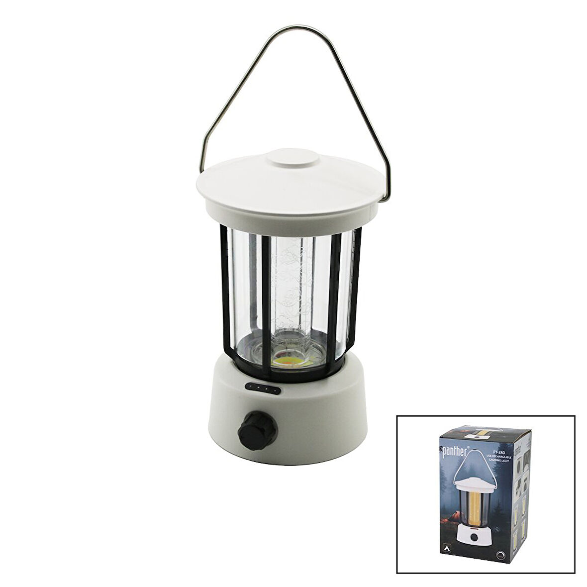 FANUS KAMP LAMBASI EL FENERİ USB ŞARJLI POWERBANK 5W COB LED 800LUMEN IŞIK AYARI GÜN IŞIK - BEYAZ PT-380 (5042)