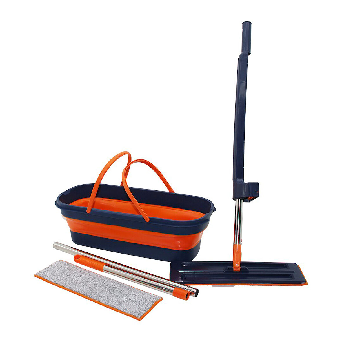 KENDİNDEN SIKMALI KATLANIR- TEKERLİ KOVALI MOP SETİ YEDEK BEZLİ360° BAŞLIK=11.5X41CM- SAP:130CM (5042)