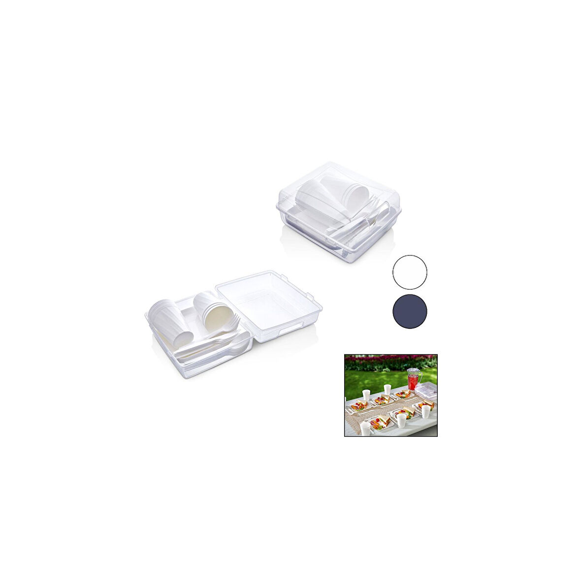 32PCS PİKNİK SETİ ANTRAİT GRİ PLS.6-TABAK-6-BARDAK-6-ÇATAL6-KAŞIK-6-BIÇAK+2 BÖLMELİ ŞEFFAF PLS.ÇANTA (5042)