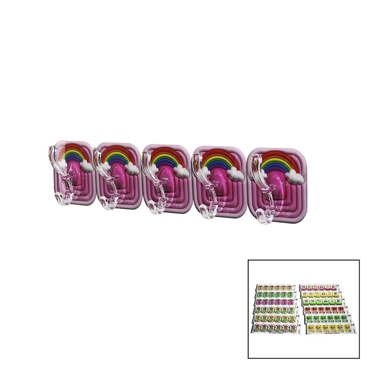 5PCS TEKLİ - ÇOKLU KULLANIM  MİKA KRİSTAL KOLLU  RESİMLİ YAPIŞKANLI  ASKI (5042)