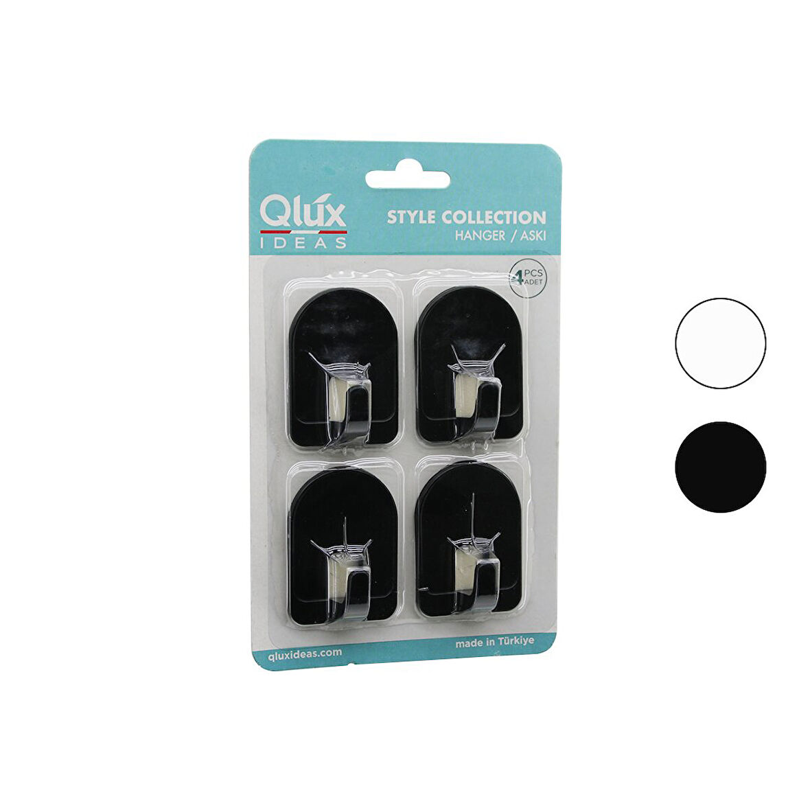 QLUX L-00950 4PCS DOME ASKI NO-2 KUBBELİ - SİYAH - BEYAZ - PLASTİK ASKI YAPIŞKANLI MONTAJ (5042)
