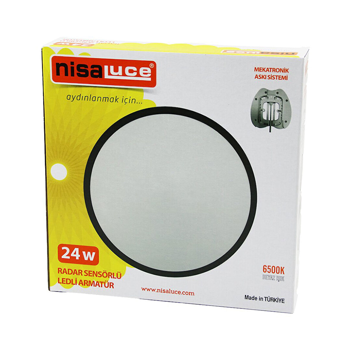 NİSALUCE EAMP-106/B 24W RADAR SENSÖRLÜ LEDLİ ARMATÜR BEYAZ ÇERÇEVE MEKATRONİK ASKI SİSTEMİ 6500K - 2160Lm (5042)