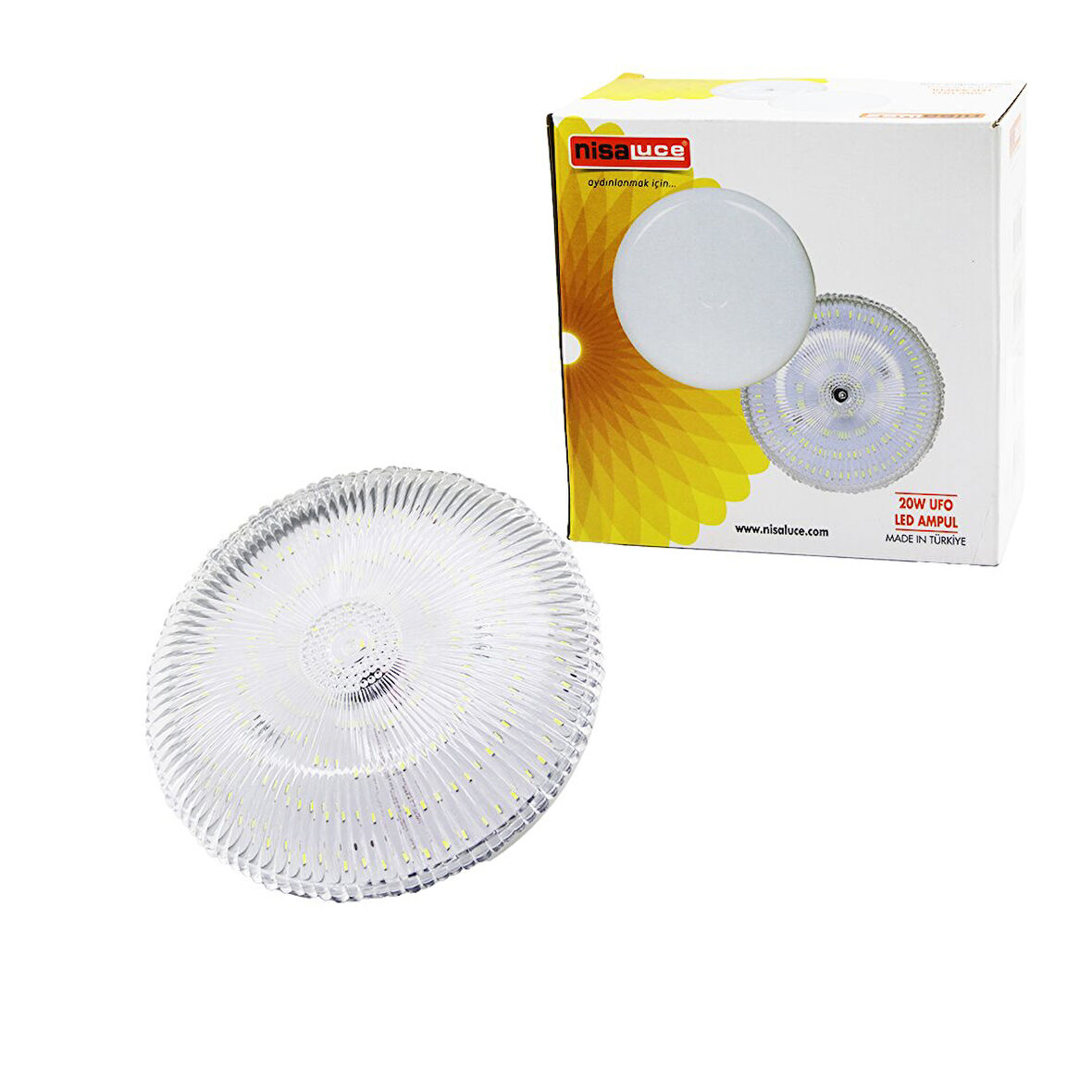 NİSALUCE EAMP-020K/B MİKA KRİSTAL CAMLI 20W UFO LED AMPUL BEYAZ=6500K (5042)