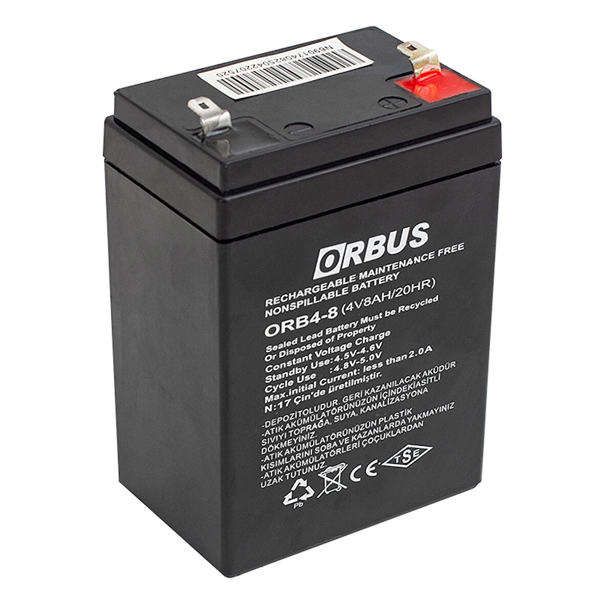 AKÜ 4 VOLT 8 AMPER ORBUS ORB4-8  (68 X 45 X 95 MM) (5042)